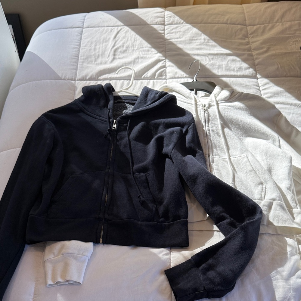 Brandy Melville  blue and White Zip-Up Hoodies